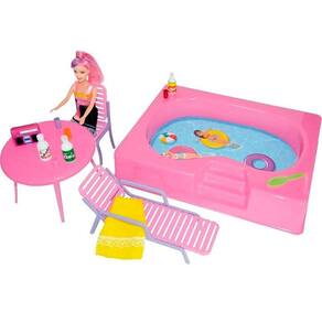 Barbie Piscina Glam com Boneca Negra GHL92 - Mattel - Happily Brinquedos