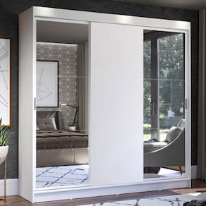 Guarda-Roupa Casal Madesa Istambul 3 Portas de Correr com Espelhos 3 Gavetas - Branco