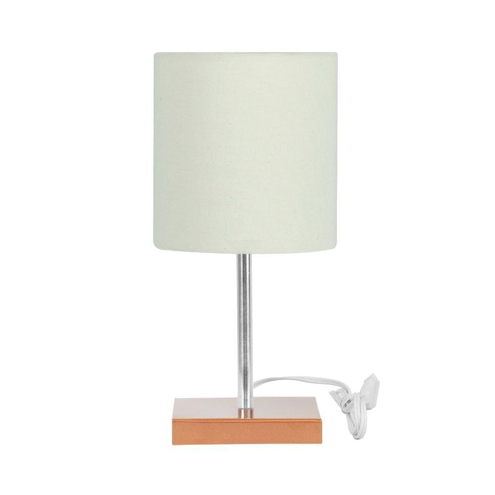 Abajur Eros Touch Cilindrico Bege Base Cobre Quadrada