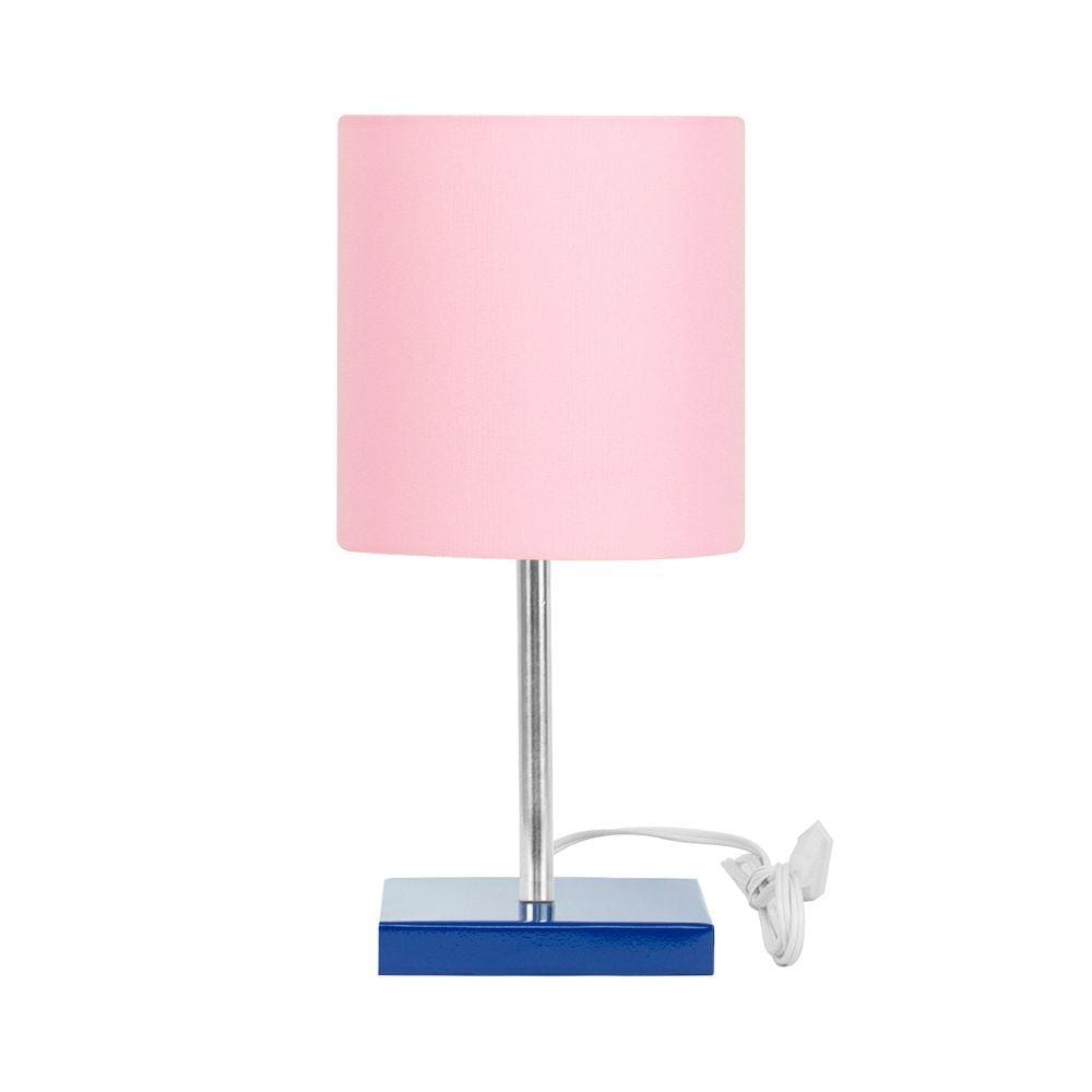 Abajur Eros Touch Cilindrico Rosa Base Azul Quadrada