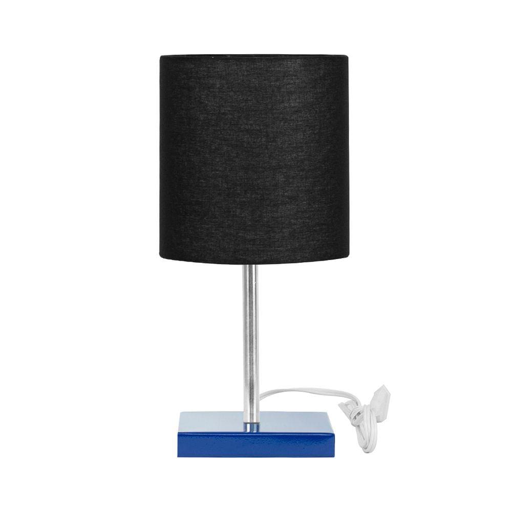 Abajur Eros Touch Cilindrico Preto Base Azul Quadrada