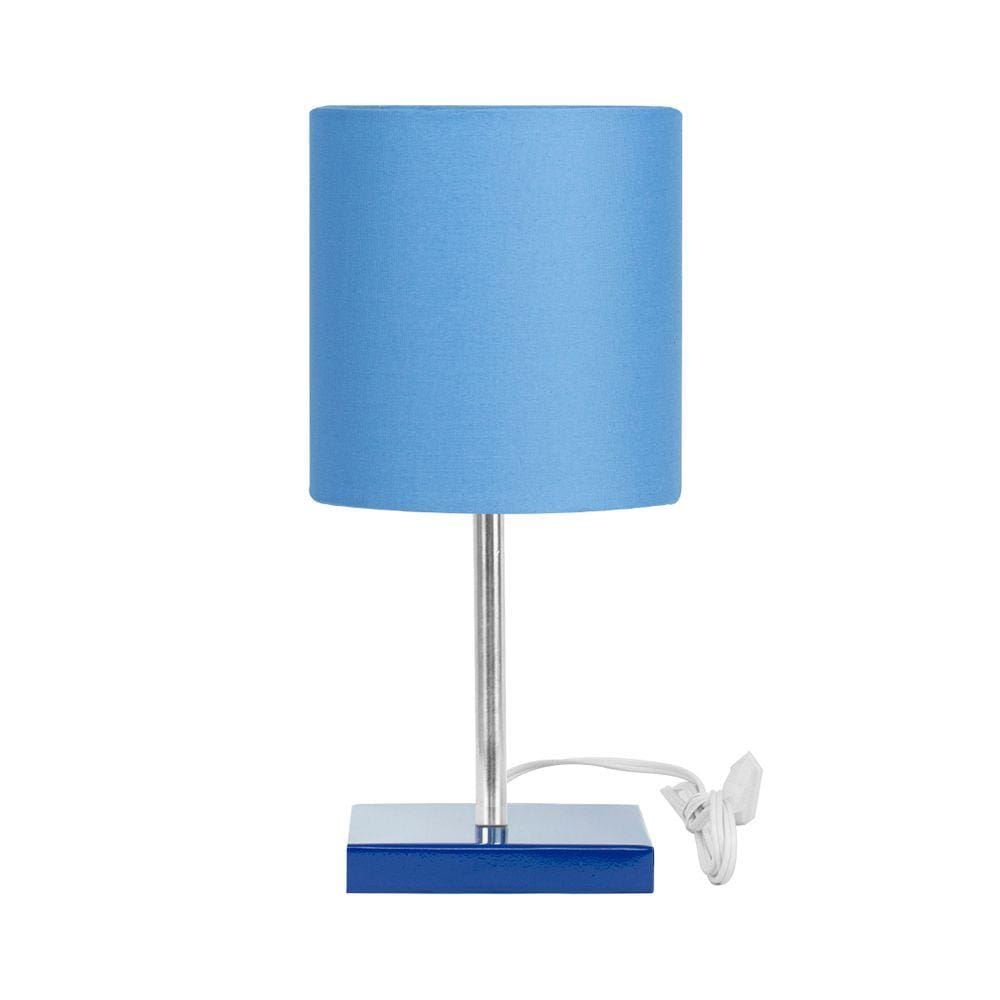 Abajur Eros Touch Cilindrico Azul Base Azul Quadrada