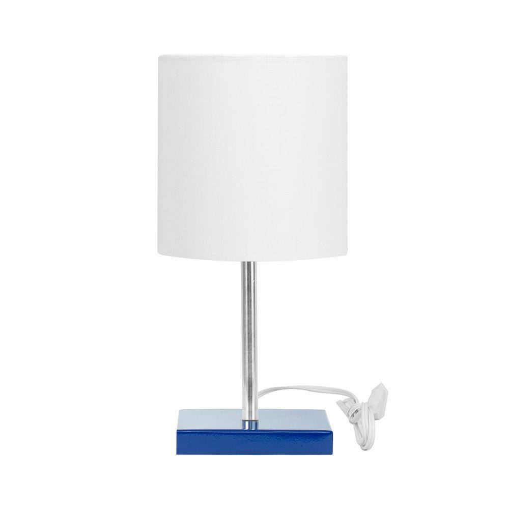 Abajur Eros Touch Cilindrico Branco Base Azul Quadrada