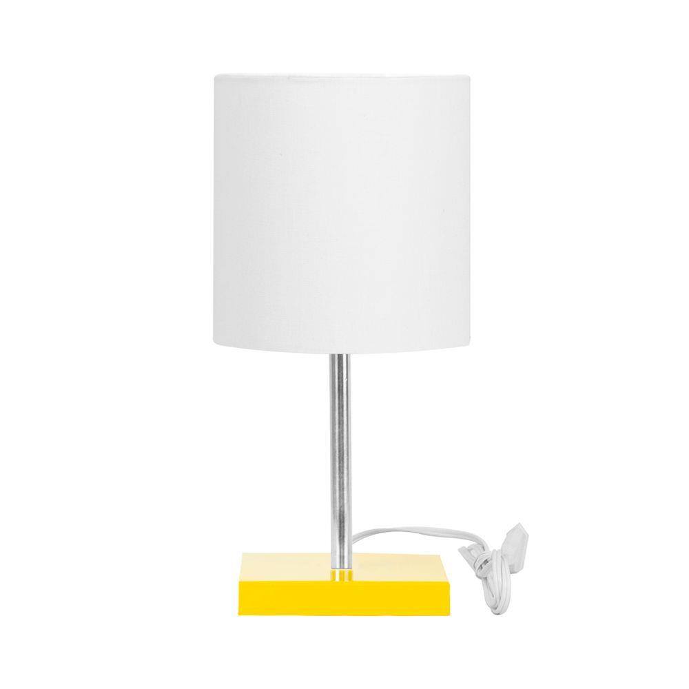 Abajur Eros Touch Cilindrico Branco Base Amarela Quadrada