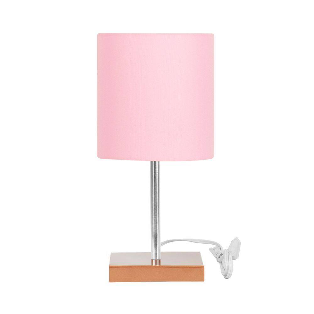 Abajur Eros Touch Cilindrico Rosa Base Cobre Quadrada