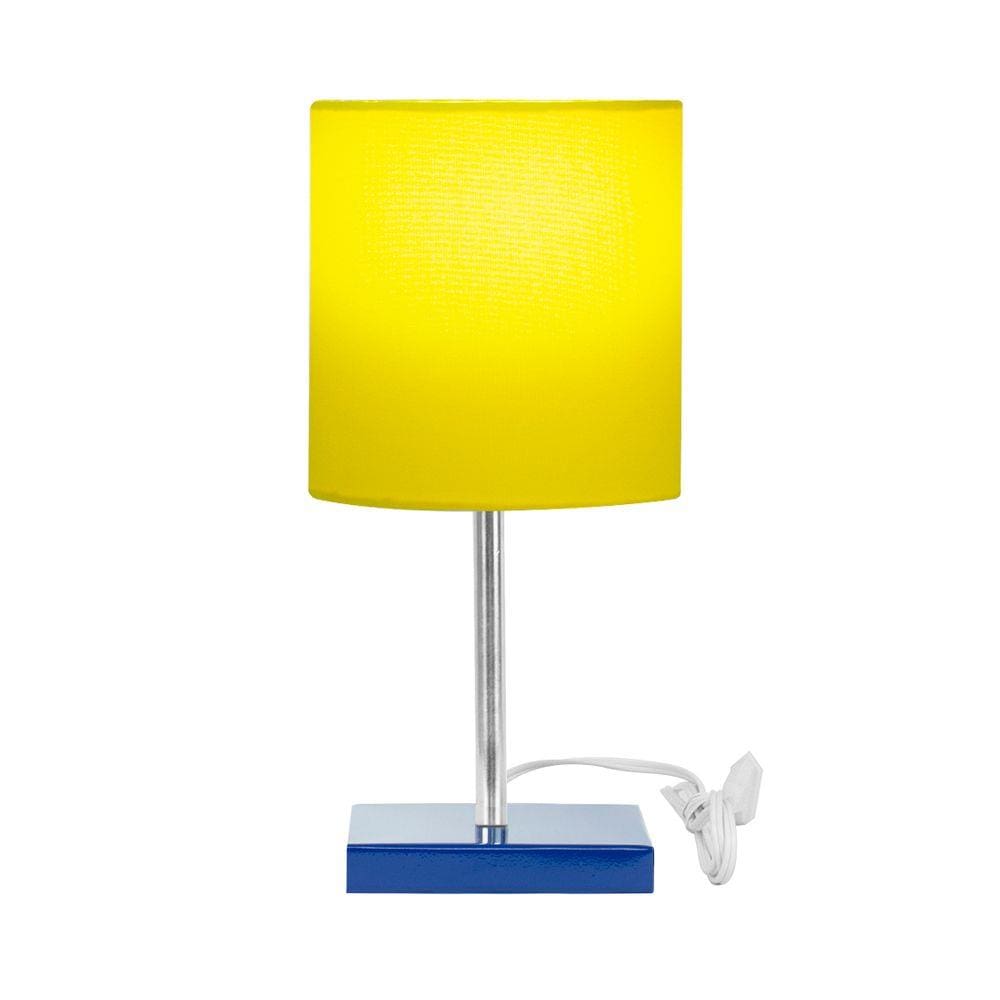 Abajur Eros Touch Cilindrico Amarelo Base Azul Quadrada