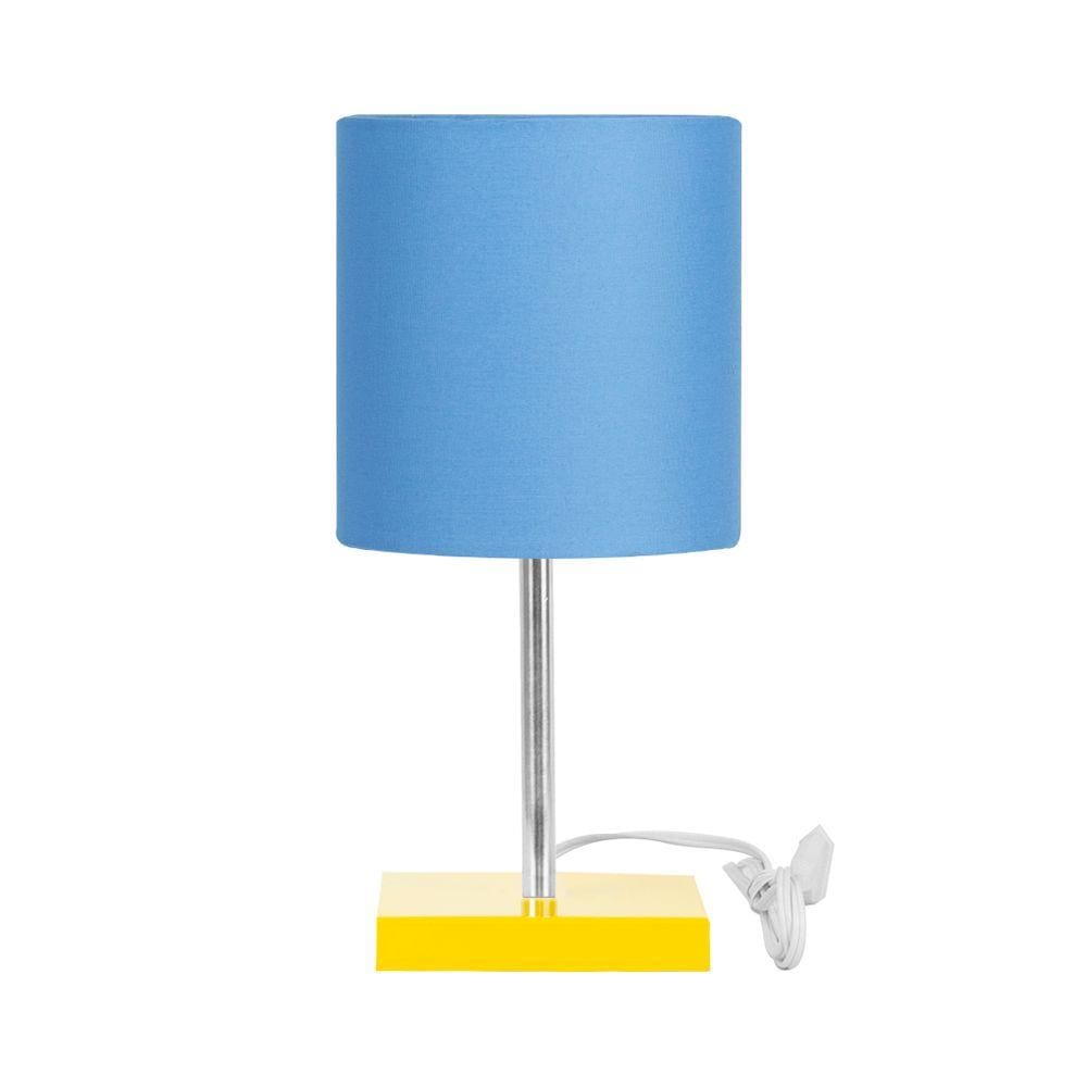 Abajur Eros Touch Cilindrico Azul Base Amarela Quadrada