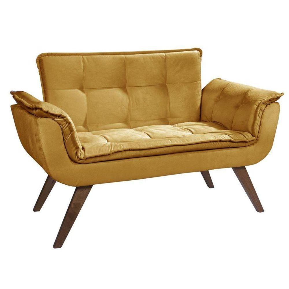 Poltrona Namoradeira Opalla Suede Base palito Amarelo