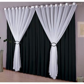 Cortina Istambul 300x250cm Com Voal Preto E Branca Realce Top