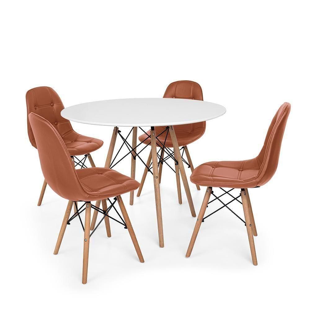 Mesa Eiffel 80cm Branca 4 Cadeiras Dkr Eames Botonê Marrom