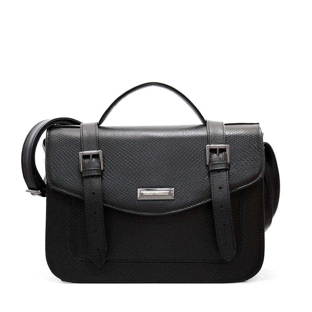 Bolsa Feminina Maria Verônica Carteiro Couro Preto