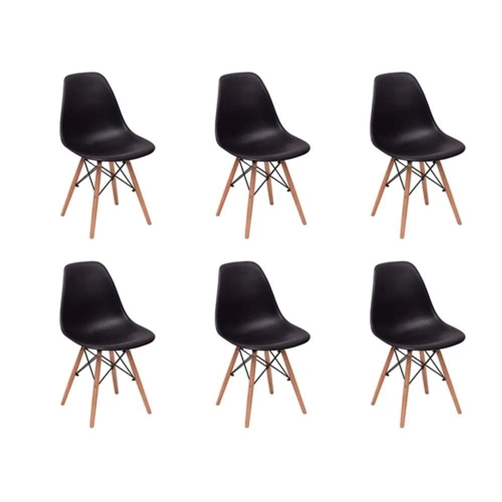 Kit 6 Cadeiras Charles Eames Eifel Preta