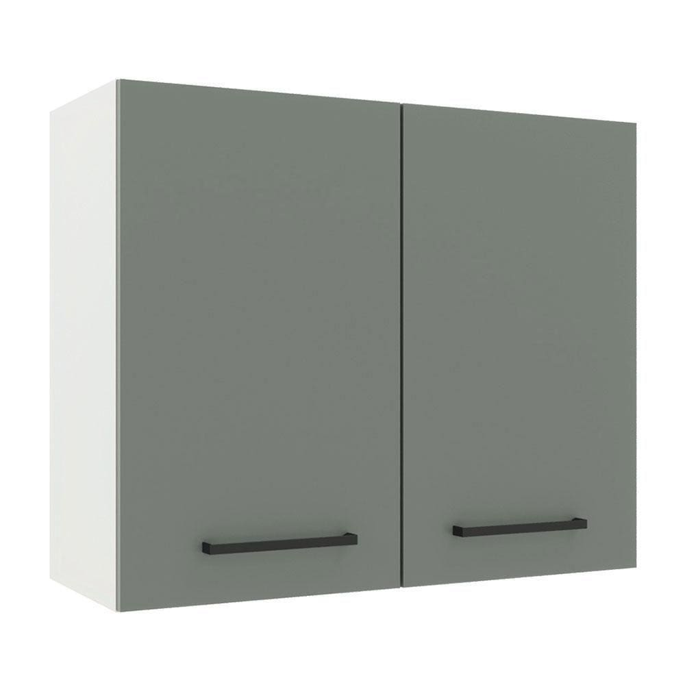 Armário Aéreo Madesa Agata 80 cm 2 Portas Branco e Cinza