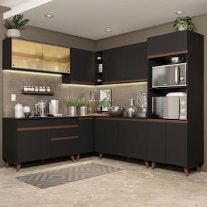 Cozinha Completa de Canto Reims Preto Madesa