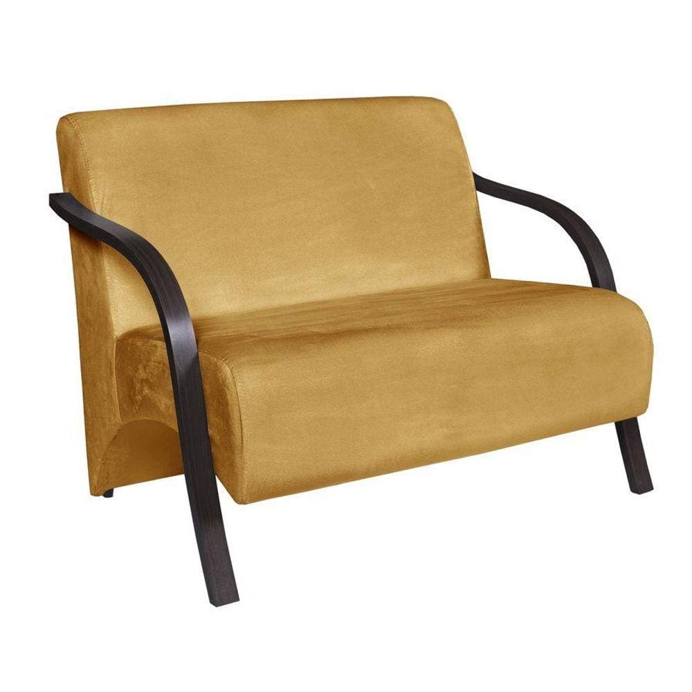 Poltrona Namoradeira Vênus Suede Braço Madeira amarelo
