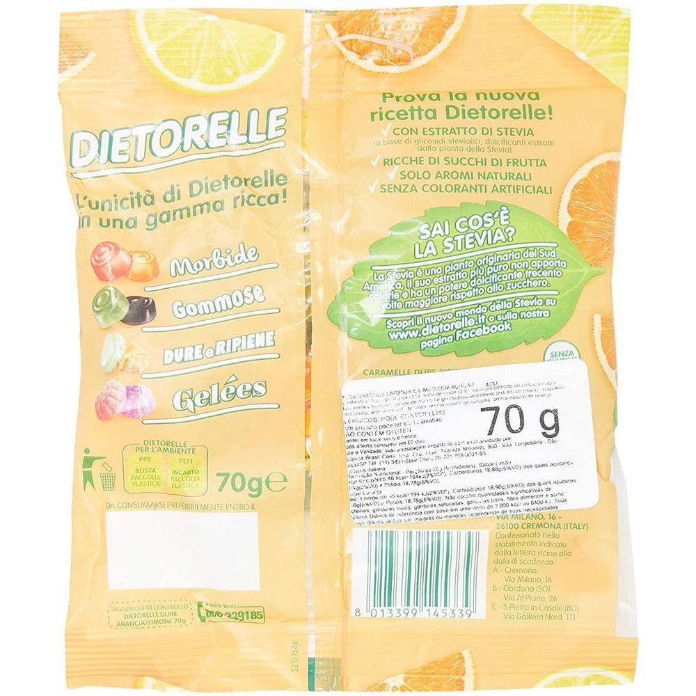 Bala Dura Laranja E Limão Dietorelle 70G