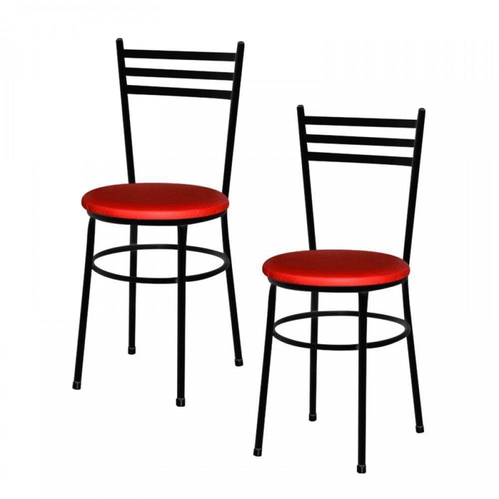 2 Cadeiras Epoxi Preta Para Cozinha Cor: Vermelho
