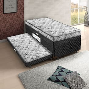 Cama Box Solteiro Baú Conjugado Carol Light Spuma Ortopédico Com Auxiliar e Pés 088x188x62 Preto