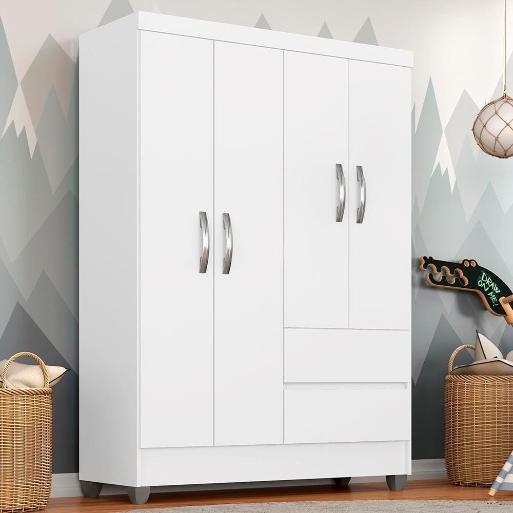 Guarda Roupa Solteiro Bruna 4 Portas Branco FF - Moveis Arapongas