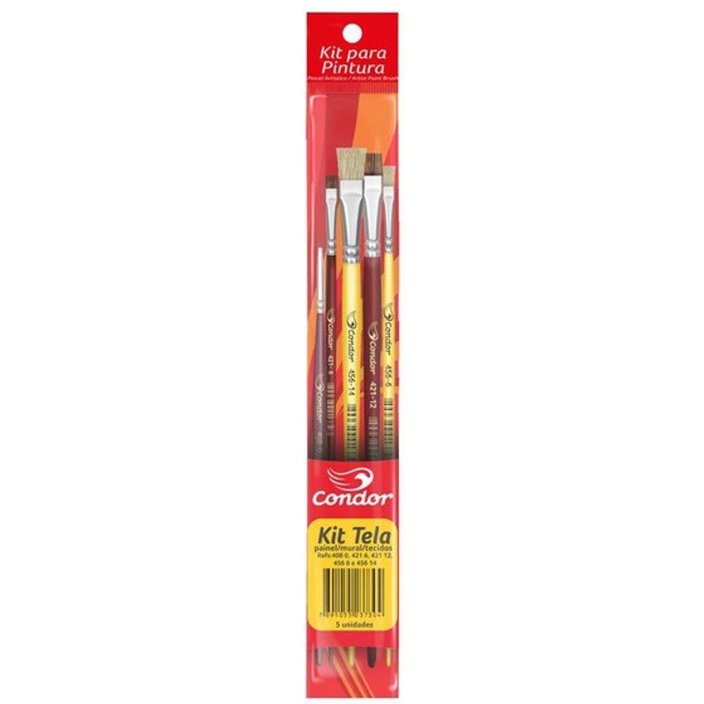 Pincel Artístico Para Tela 498 Condor Kit Com 5 Pincéis