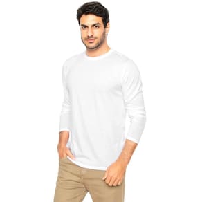 Camiseta Manga Longa Branca 100% Algodão Di Nuevo