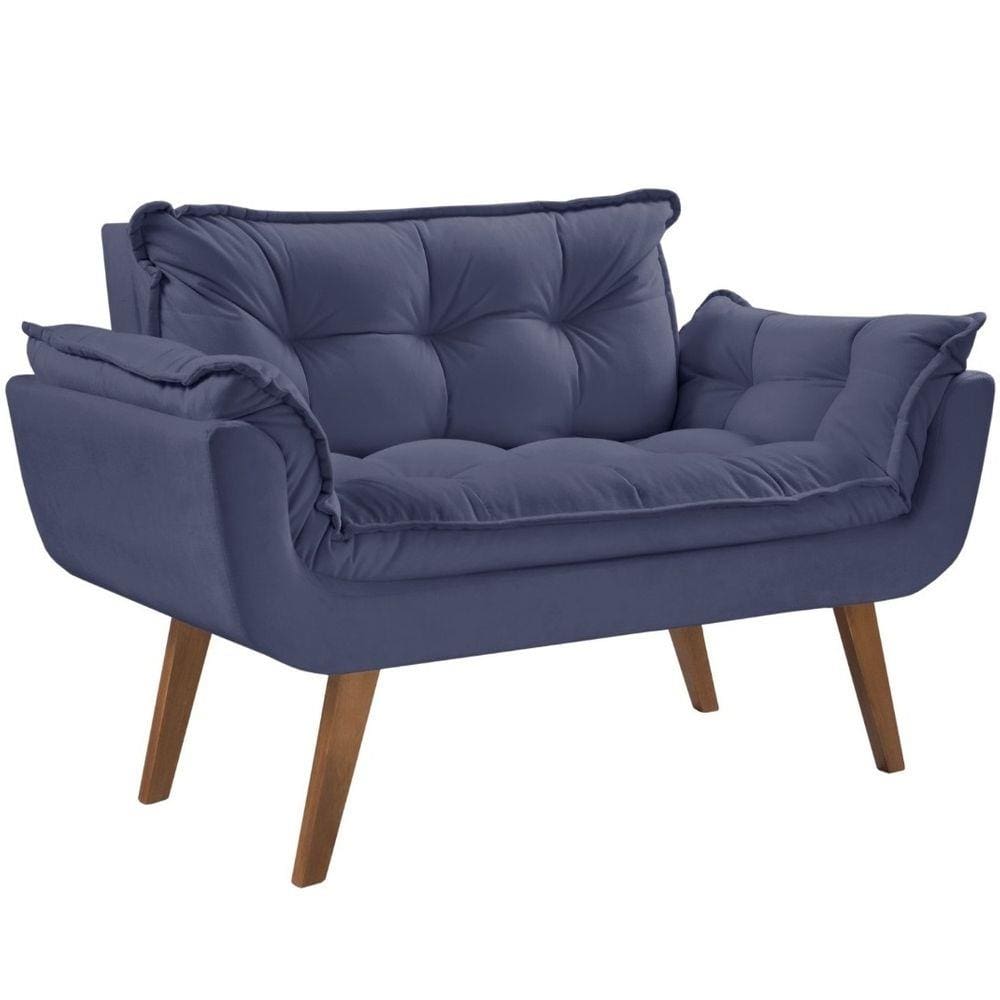 Poltrona Namoradeira Opalla Suede Base Palito Azul Bic