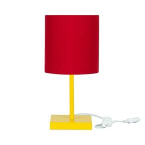 Abajur Eros Cilindrico Vermelho Base Toda Amarela Quadrada