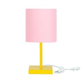 Abajur Eros Cilindrico Rosa Base Toda Amarela Quadrada