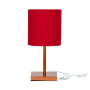 Abajur Eros Cilindrico Vermelho Base Toda Cobre Quadrada