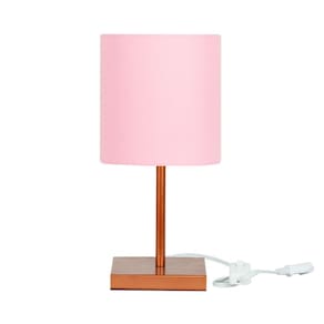Abajur Eros Cilindrico Rosa Base Toda Cobre Quadrada