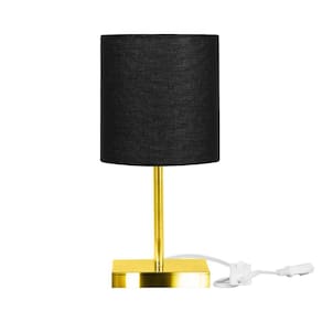 Abajur Eros Cilindrico Preto Base Toda Dourado Quadrada