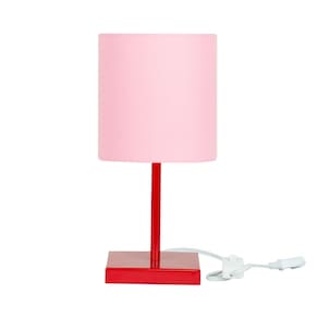 Abajur Eros Cilindrico Rosa Base Toda Vermelha Quadrada