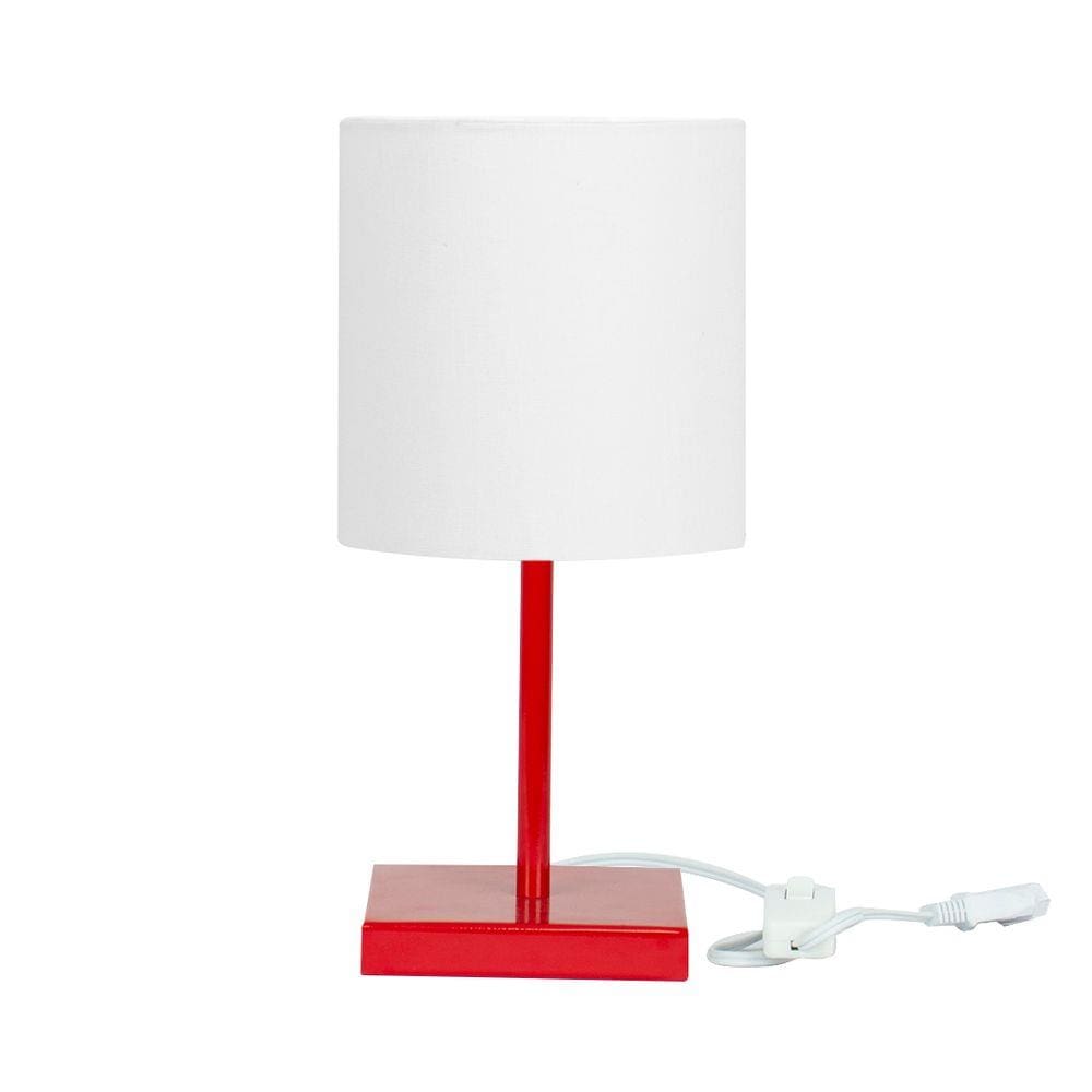 Abajur Eros Cilindrico Branco Base Toda Vermelha Quadrada