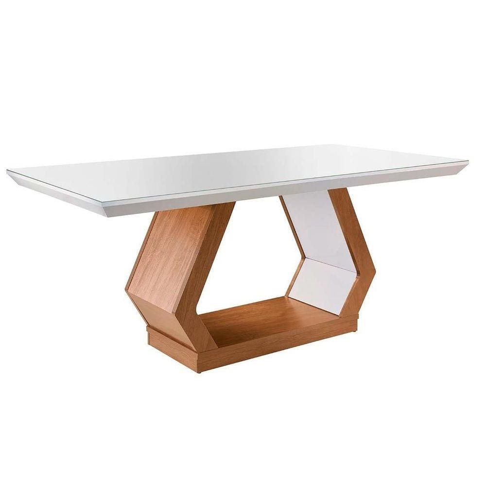 Mesa Rufato Alvorada Vidro Quina Reta180cm Imbuia/White