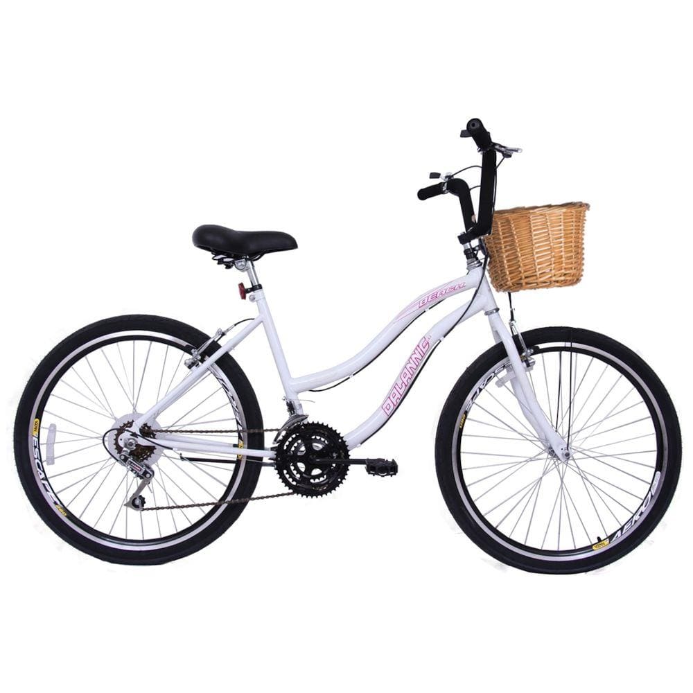 Bicicleta Aro 26 18 marchas com Cesta de Vime Beach
