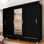 Guarda Roupa Casal Vivian 3 Pts Espelho Menor Preto Fosco - Moveis Arapongas