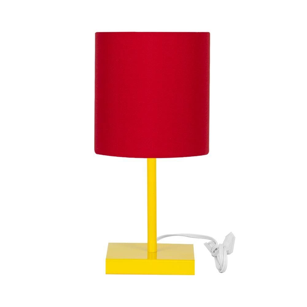Abajur Eros Touch Cilindrico Vermelho Base Toda Amarela Q.