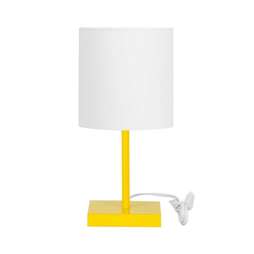 Abajur Eros Touch Cilindrico Branco Base Toda Amarela Quad.