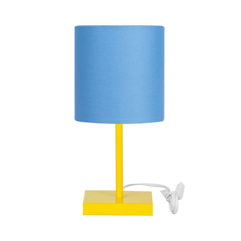 Abajur Eros Touch Cilindrico Azul Base Toda Amarela Quad.