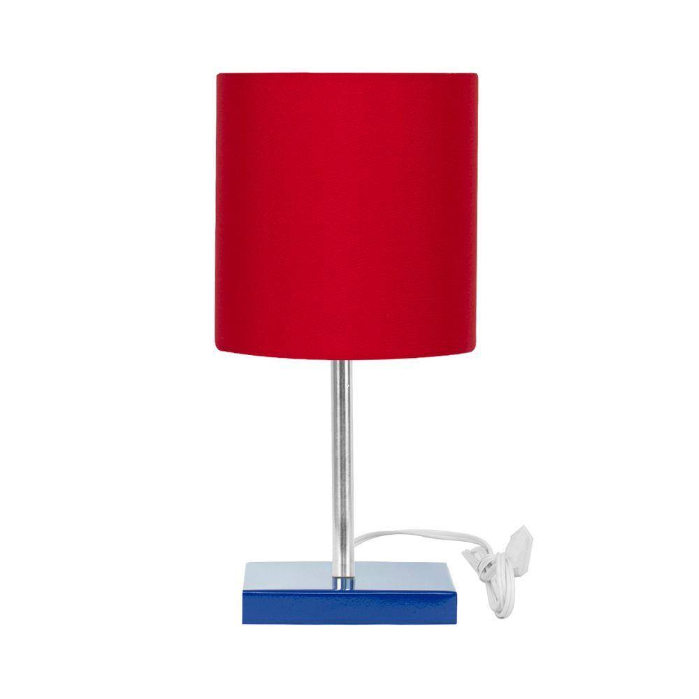 Abajur Eros Touch Cilindrico Vermelho Base Toda Azul Quad.