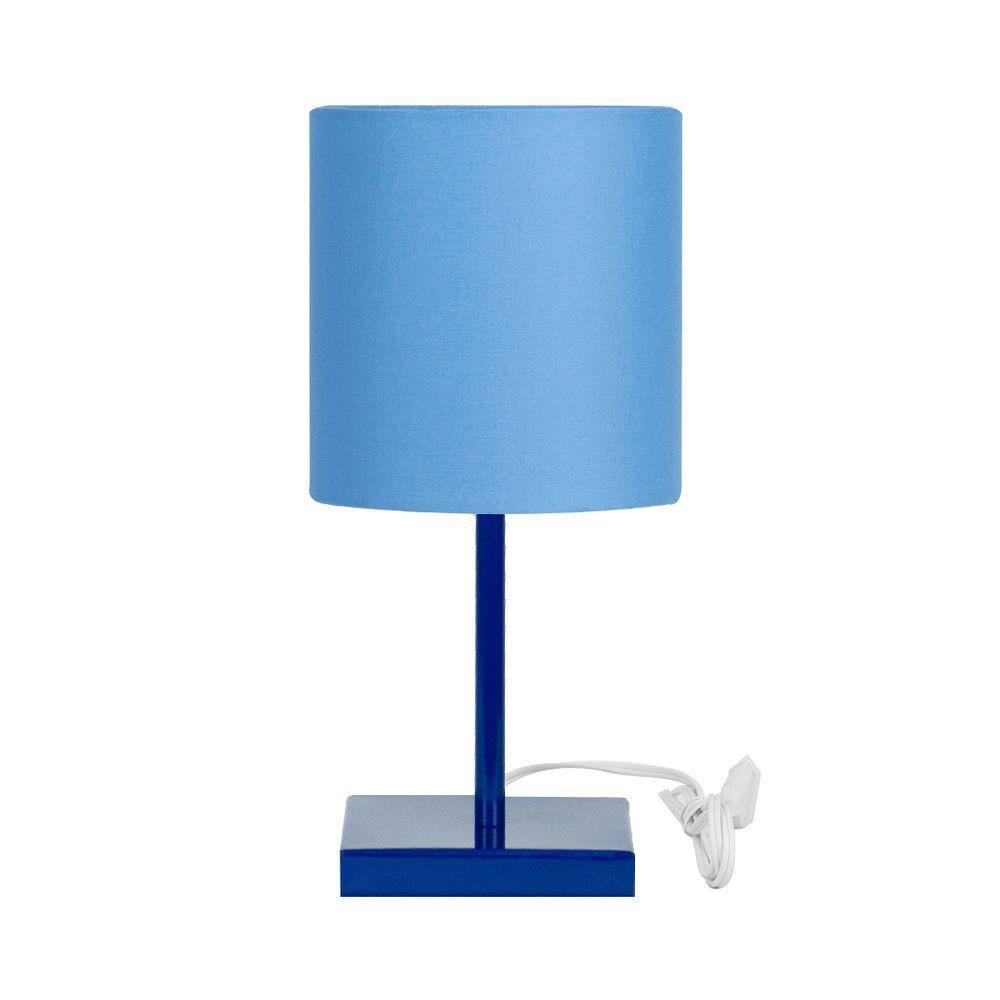Abajur Eros Touch Cilindrico Azul Base Toda Azul Quadrada