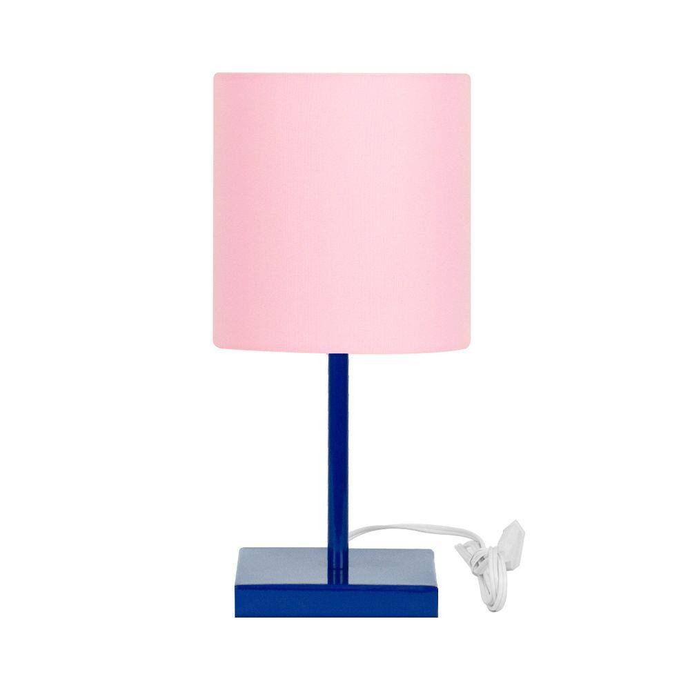 Abajur Eros Touch Cilindrico Rosa Base Toda Azul Quadrada