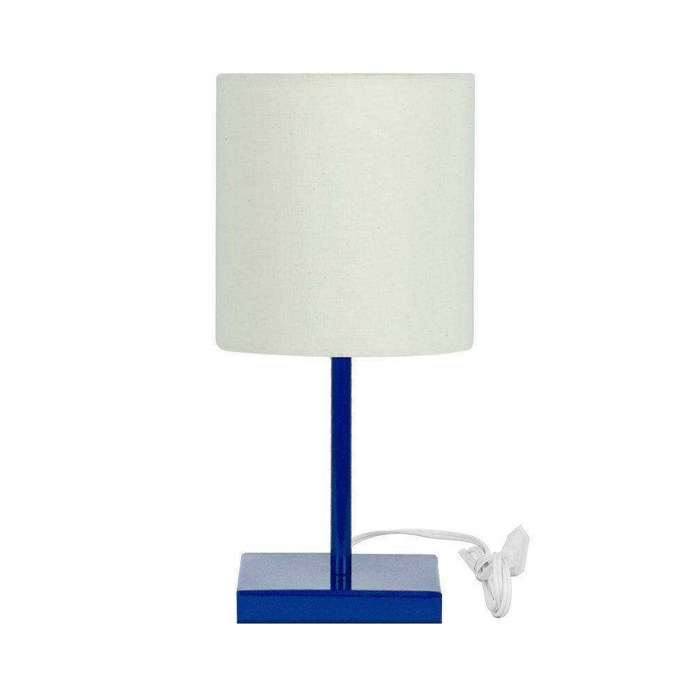 Abajur Eros Touch Cilindrico Bege Base Toda Azul Quadrada