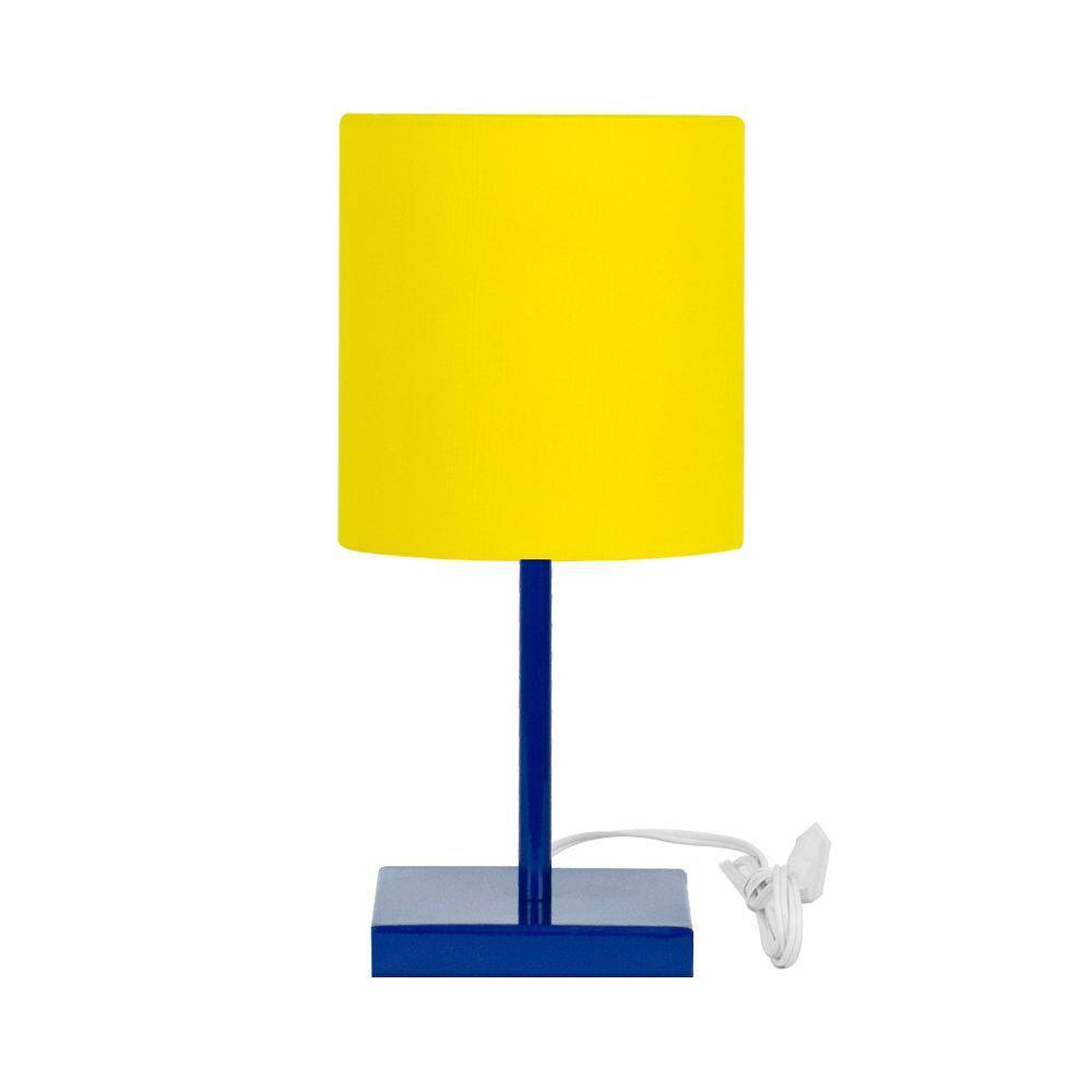 Abajur Eros Touch Cilindrico Amarelo Base Toda Azul Quadrada