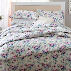 Jogo De Cama Casal 4 Peças 140 Fios Realce Premium Alana Florido Bege E Azul