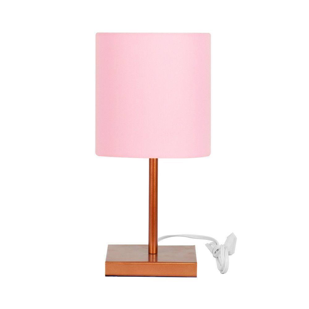 Abajur Eros Touch Cilindrico Rosa Base Todo Cobre Quad.
