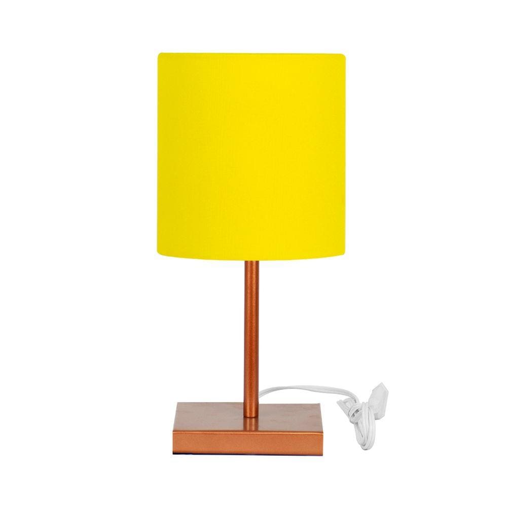 Abajur Eros Touch Cilindrico Amarelo Base Todo Cobre Quad.