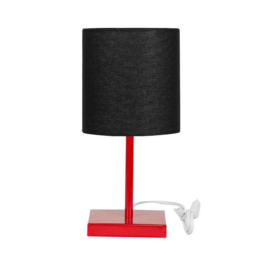 Abajur Eros Touch Cilindrico Preto Base Todo Vermelho Quad.