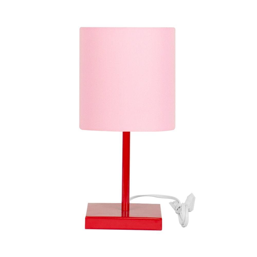 Abajur Eros Touch Cilindrico Rosa Base Todo Vermelho Quad.