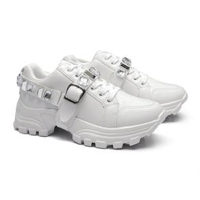 Tênis Branco Sneaker Chunky Feminino Tratorado Pedraria Removível Moda Tendência Blogueira